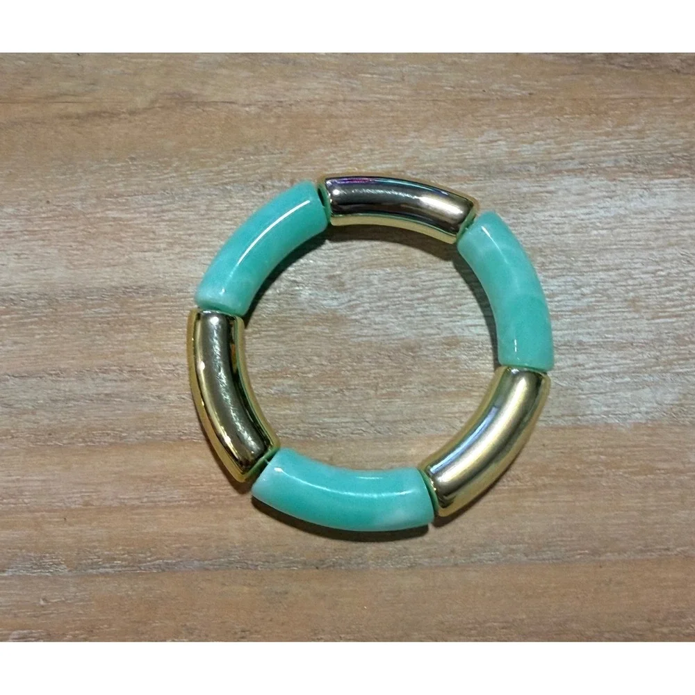 Glam Coastal Luxe Stretch Bracelet‎ Stack Set Gold Aqua Ivory Black
